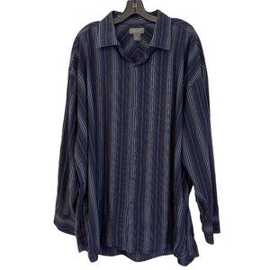 Bruno New York Black Blue Stripe Shirt Button Up Cotton LS sz 4XL Tall EUC!